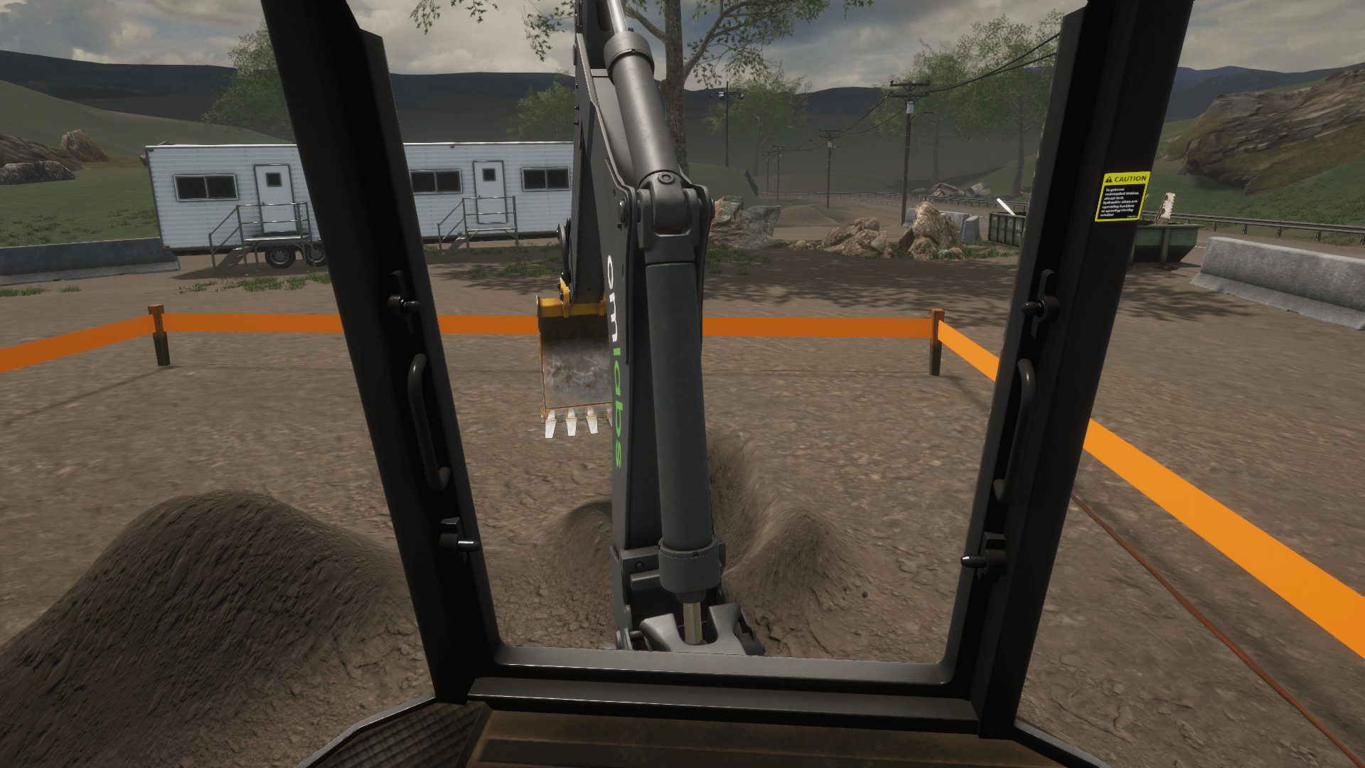 Backhoe simulator training - Cabin point of view