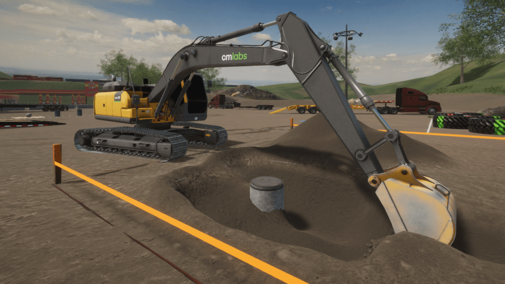 CM Labs' simulated excavator exercise - covering man hole