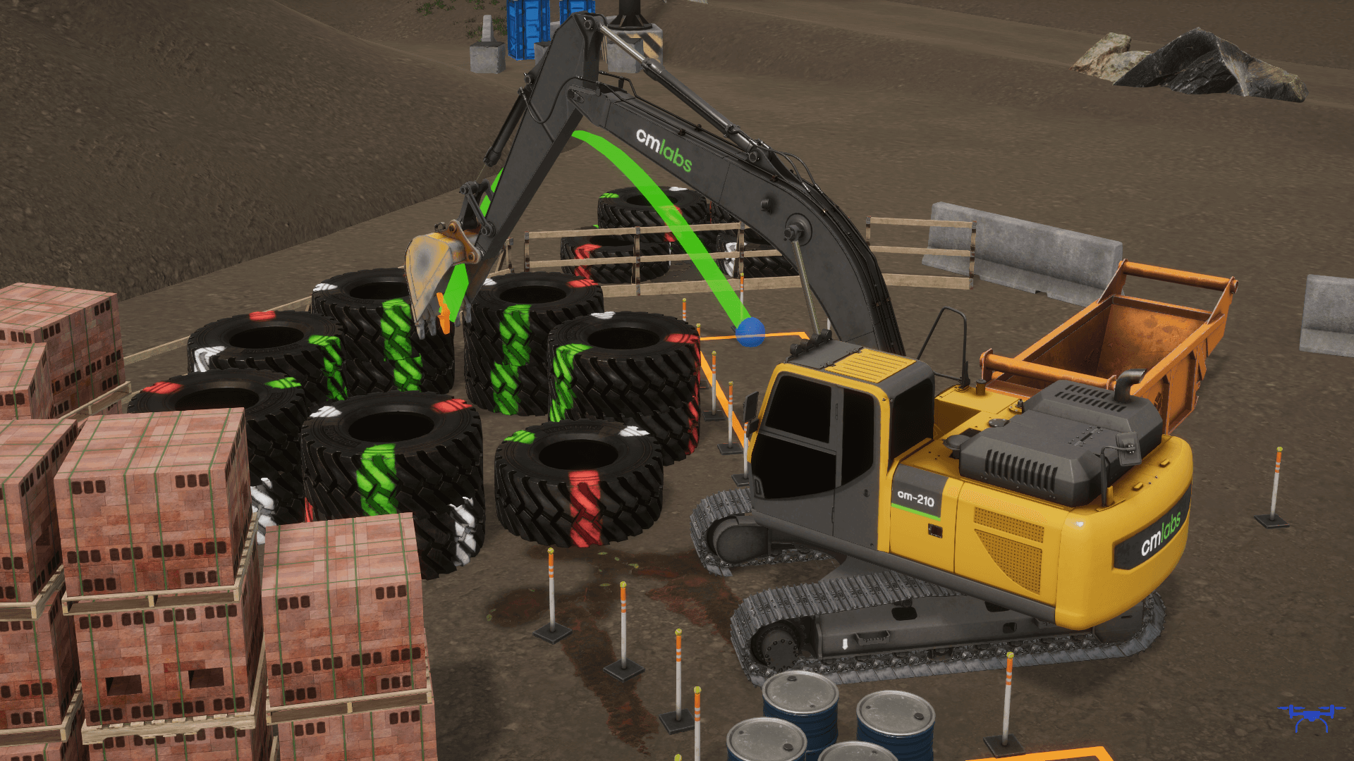 Excavator Simulator Training Excercise - Arc Swipe over tires into specific zone