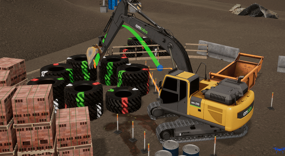Tracked Excavator simulator training exercise - Arc Swipe over tires