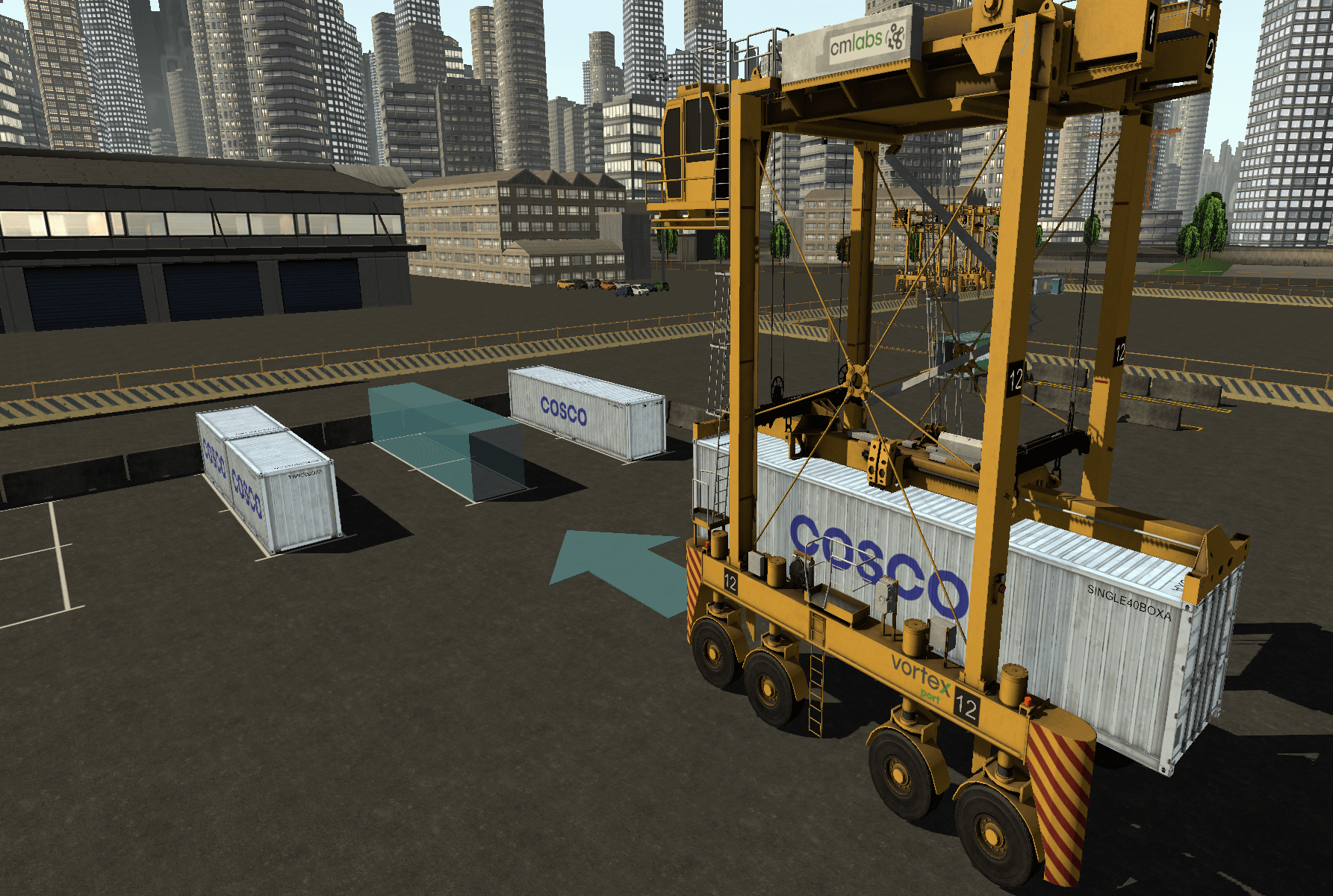 Straddle Carrier Simulator Training Pack – Dropping Off a Container Exercise