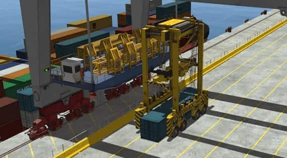 Straddle Carrier Simulator Training Pack - Lifting a container exercise