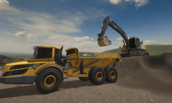 CM Labs' Simulated Excavator dumping earth into an articulated Dump Truck
